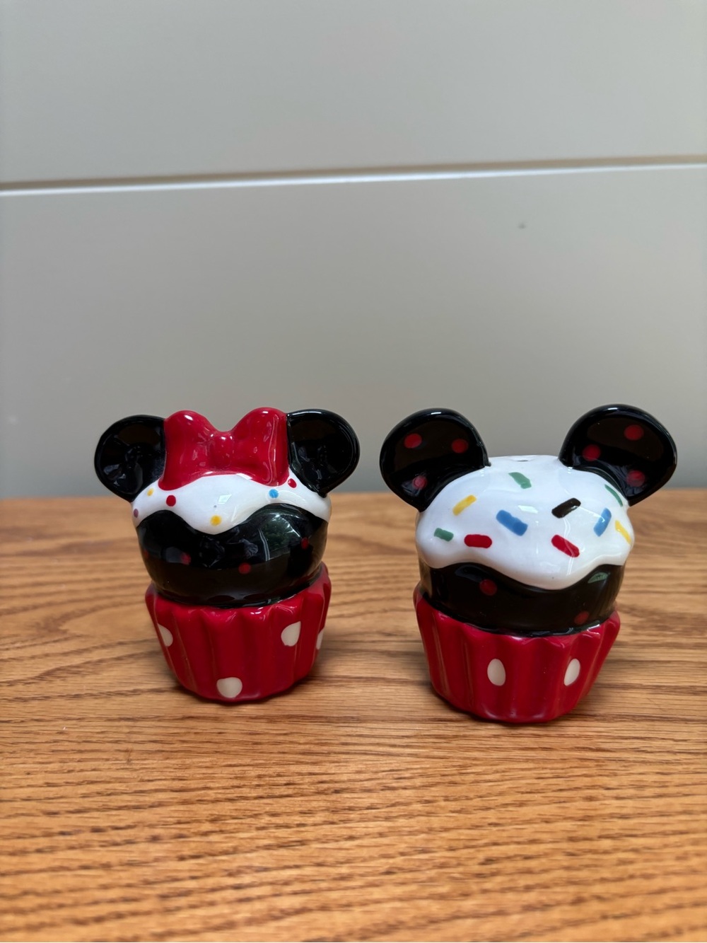 Mickey and Minnie Mouse Cupcake Salt & Pepper Shakers